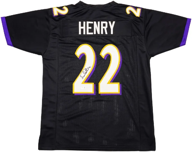 Custom soccer jersey for professional leagues-Derrick Henry Baltimore Signed Black Football Jersey BAS ITP