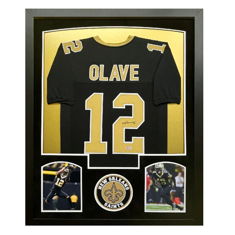 Custom-fit soccer jersey for men and women-Chris Olave Signed New Orleans Black Custom Suede Matte Framed Football Jersey (Beckett)