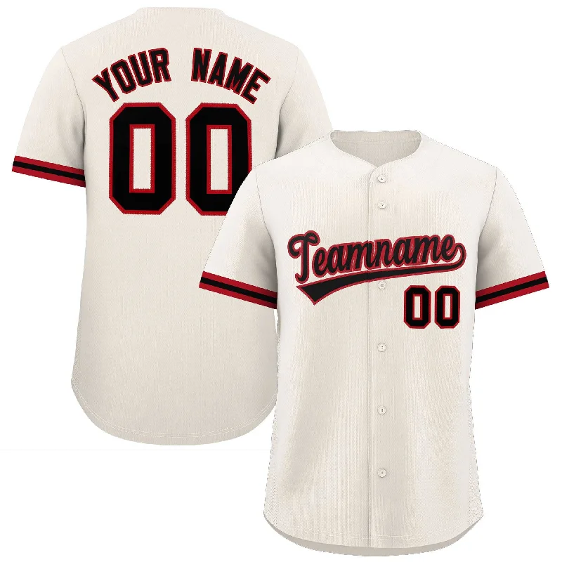 Custom baseball jerseys for corporate teams-Custom Cream Black Full Button Design Authentic Baseball Jersey