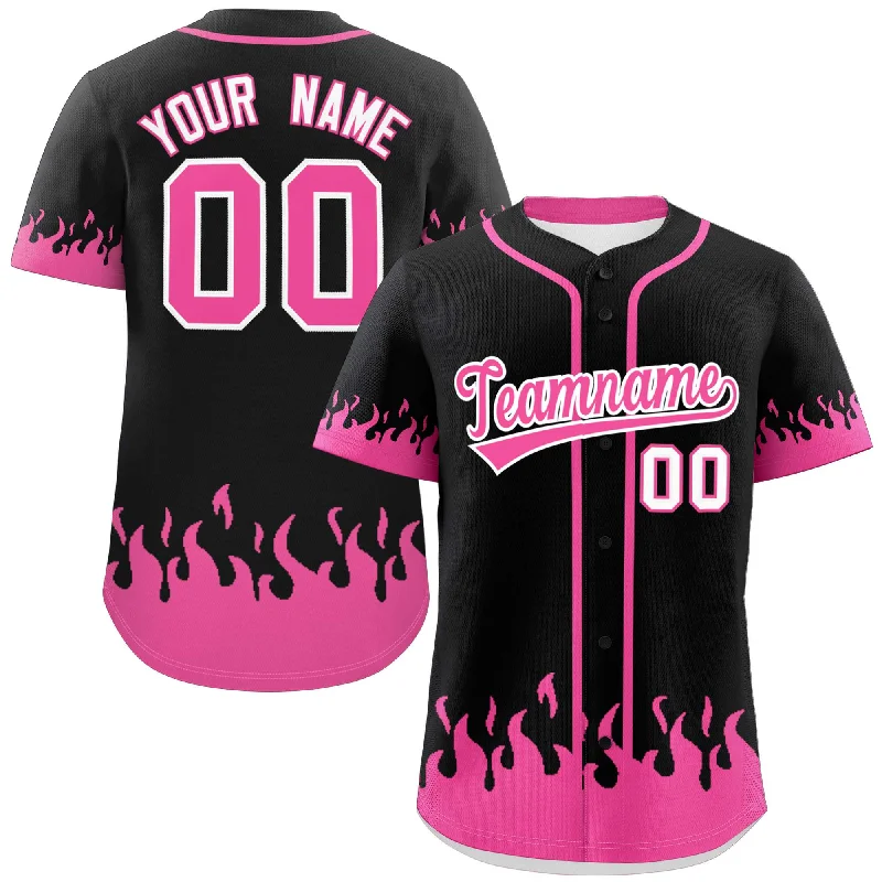 Lightweight baseball jersey for summer games-Custom Black Pink Personalized Flame Graffiti Pattern Authentic Baseball Jersey