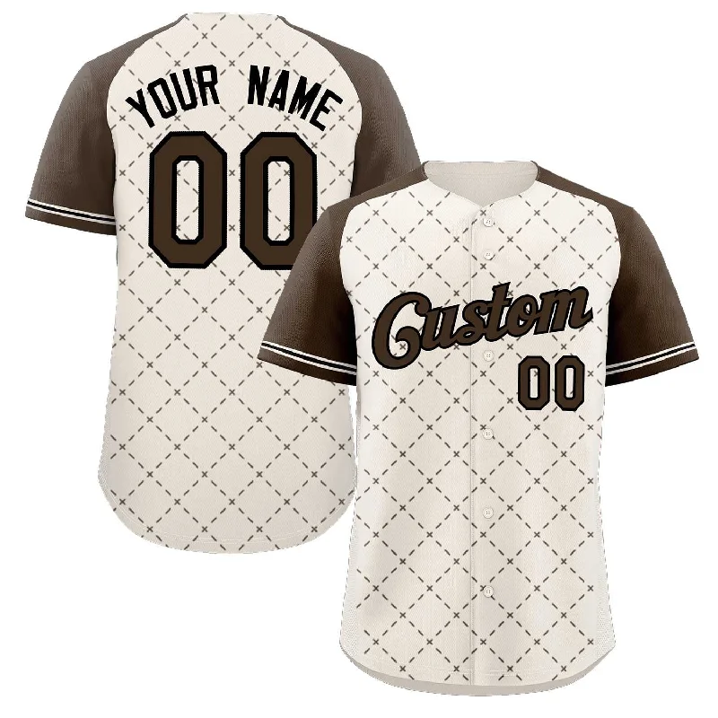 Vintage-inspired baseball jersey for retro style-Custom Cream Brown-Black Rhombus Authentic Baseball Jersey