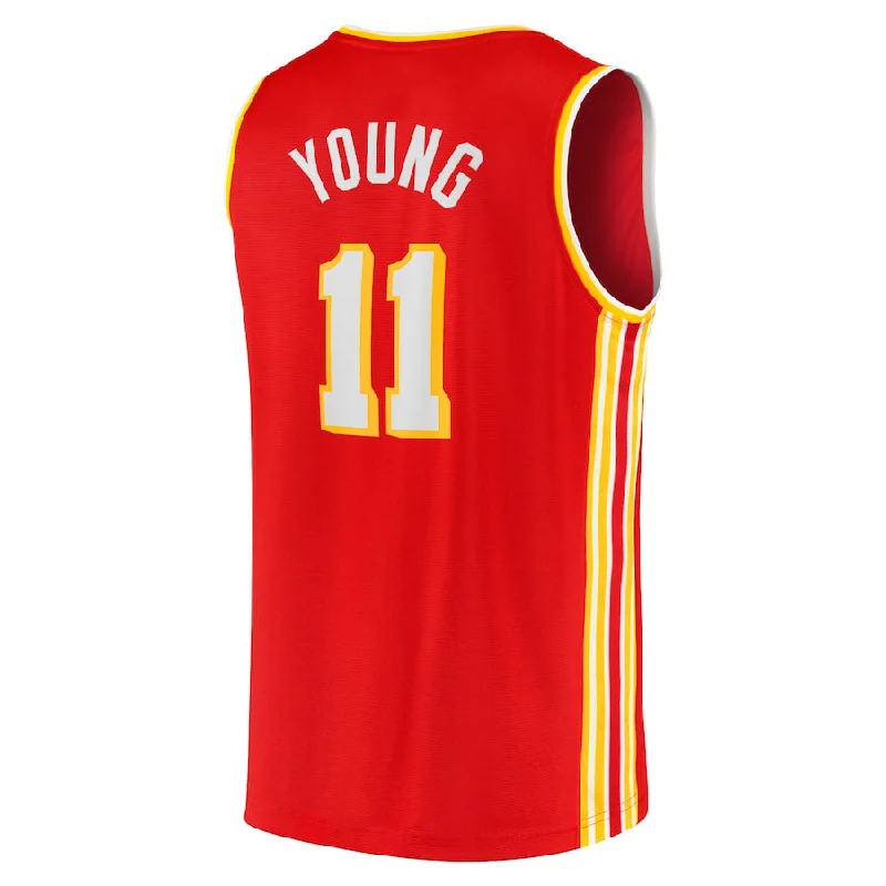 Custom basketball jersey with bold graphic designs-A.Hawks #11 Trae Young Fanatics Branded 2020-21 Fast Break Player Jersey Icon Edition Red Stitched American Basketball Jersey