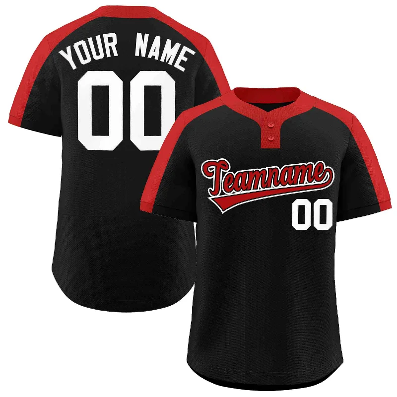 Baseball jersey with contrasting color sleeves for bold look-Custom Black Red-Black Classic Style Authentic Two-Button Baseball Jersey