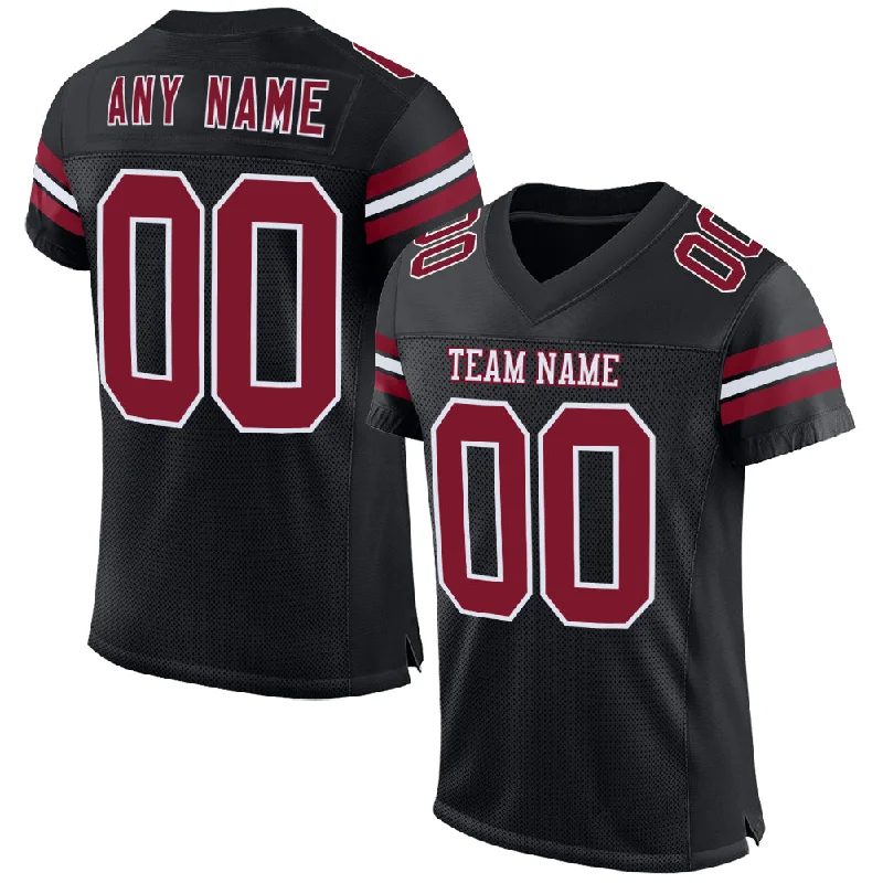 Soccer jersey for kids with lightweight material-Custom Black Crimson-White Mesh Authentic Football Jersey