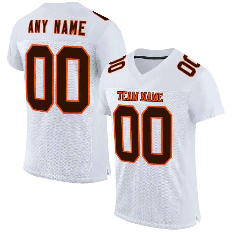 Soccer jersey with extra stretch for better fit-Custom White Brown-Orange Mesh Authentic Football Jersey