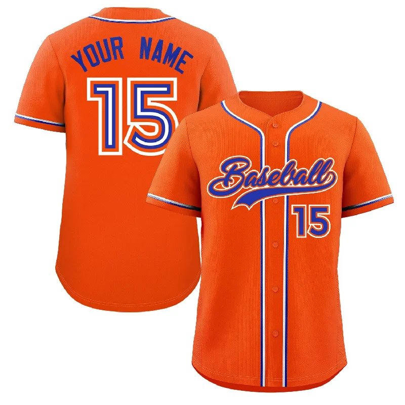 Baseball jersey with numbered sleeve options-Custom Orange Royal Classic Style Authentic Baseball Jersey