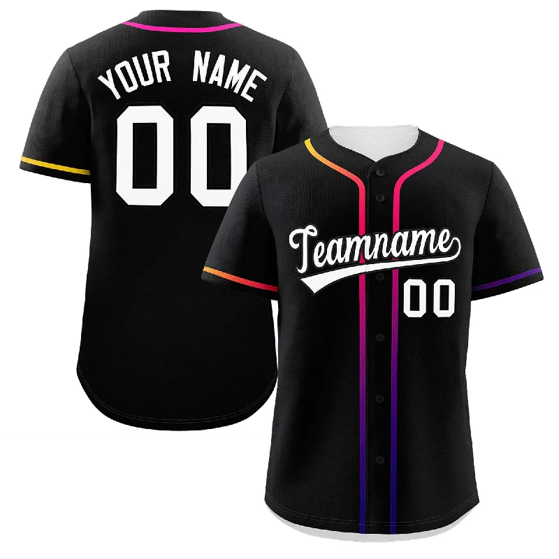 Personalized baseball jersey for team spirit-Custom Black White Personalized Gradient Ribbed Design Authentic Baseball Jersey