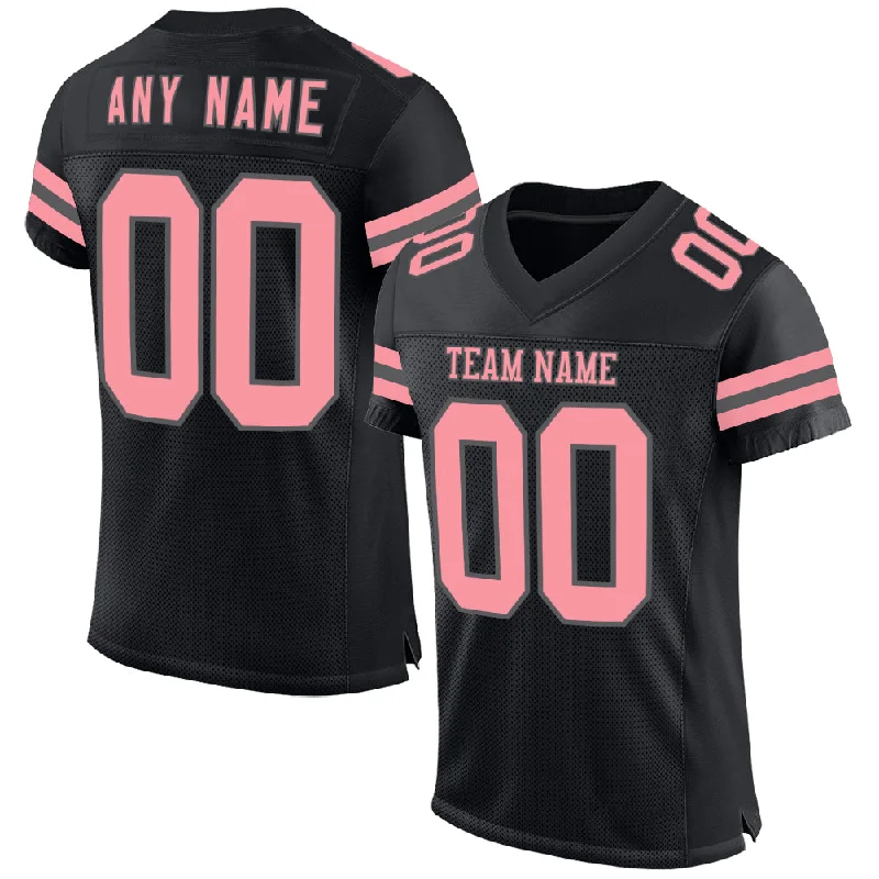 Personalized soccer jersey with team names and logos-Custom Black Medium Pink-Steel Gray Mesh Authentic Football Jersey