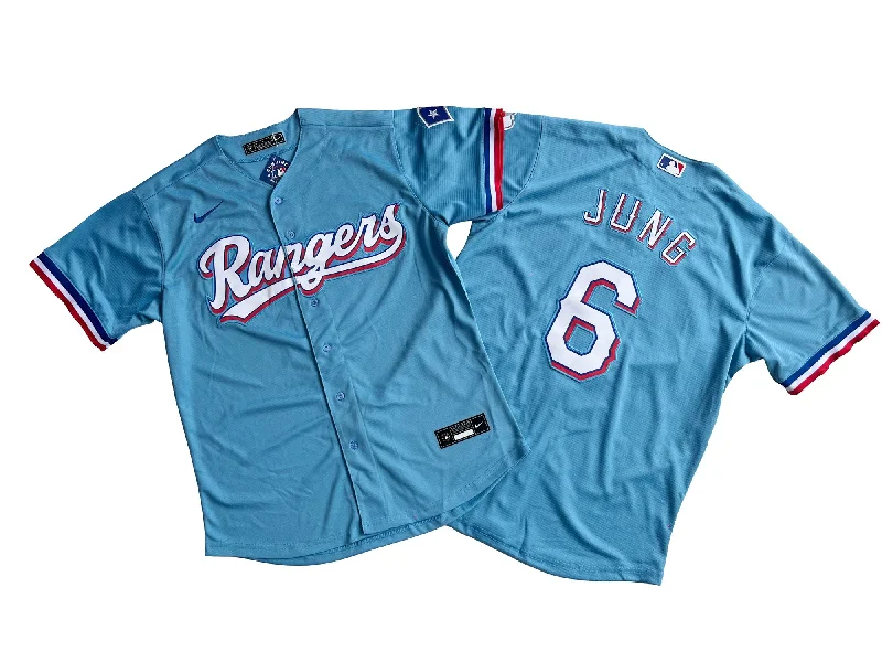 Baseball jersey for kids with team design-Men's Texas Rangers 6# Josh Jung  Light Blue Player Jersey