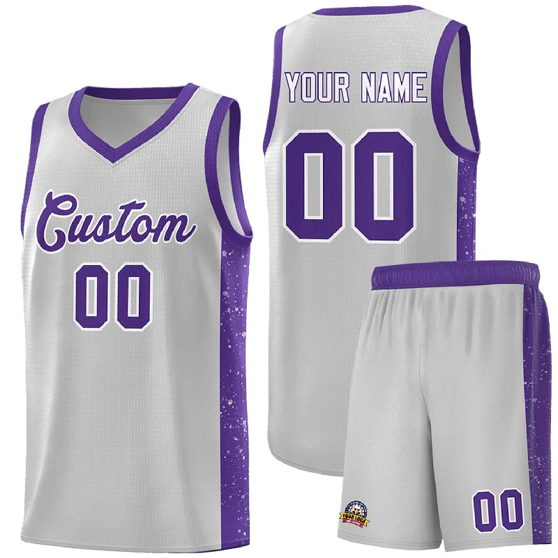 Basketball jersey for professional teams-Custom Gray Purple-White Side Splash Sports Uniform Basketball Jersey