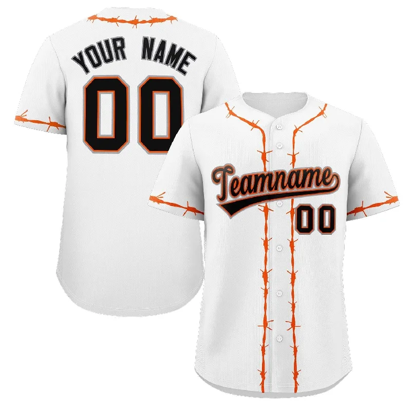 Custom baseball jersey for alumni events-Custom White Orange Thorns Ribbed Classic Style Authentic Baseball Jersey