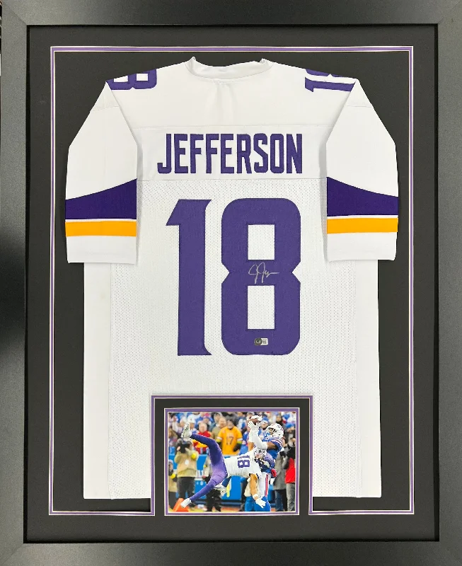 Soccer jersey with breathable mesh panels for comfort-Justin Jefferson Signed & Professionally Framed Custom White Football Jersey