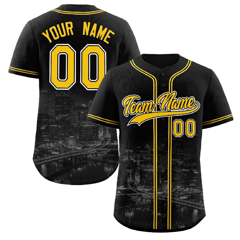 Personalized baseball jersey for birthday parties-Custom Black Yellow-Black Pittsburgh City Connect Baseball Jersey