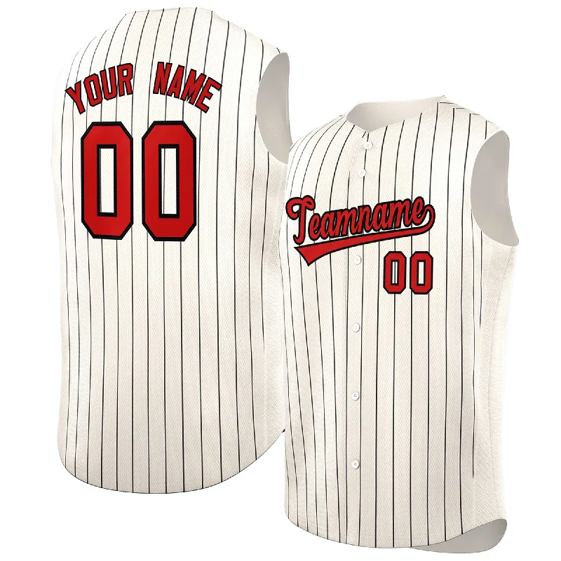 Custom baseball jersey with embroidered patches-Custom Cream Red-Black Sleeveless Stripe Fashion Baseball Jersey