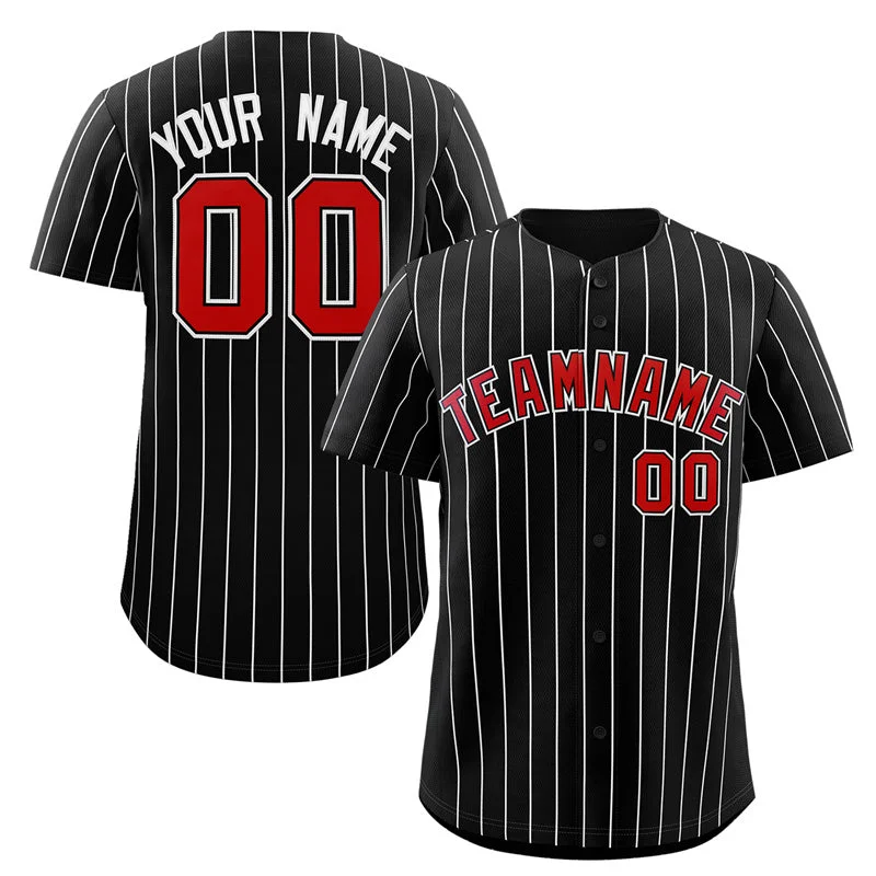 Custom baseball jersey with heat-transfer numbers and names-Custom Black Red-White Stripe Fashion Authentic Baseball Jersey