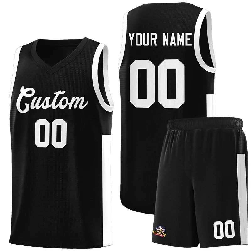 Basketball jersey with custom patches and logos-Custom Black White Side Two-Tone Classic Sports Uniform Basketball Jersey