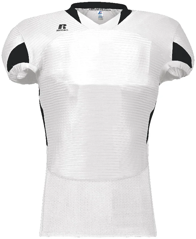 Rugby jerseys for competitive teams-Russell Waist Length White-Black Football Jersey