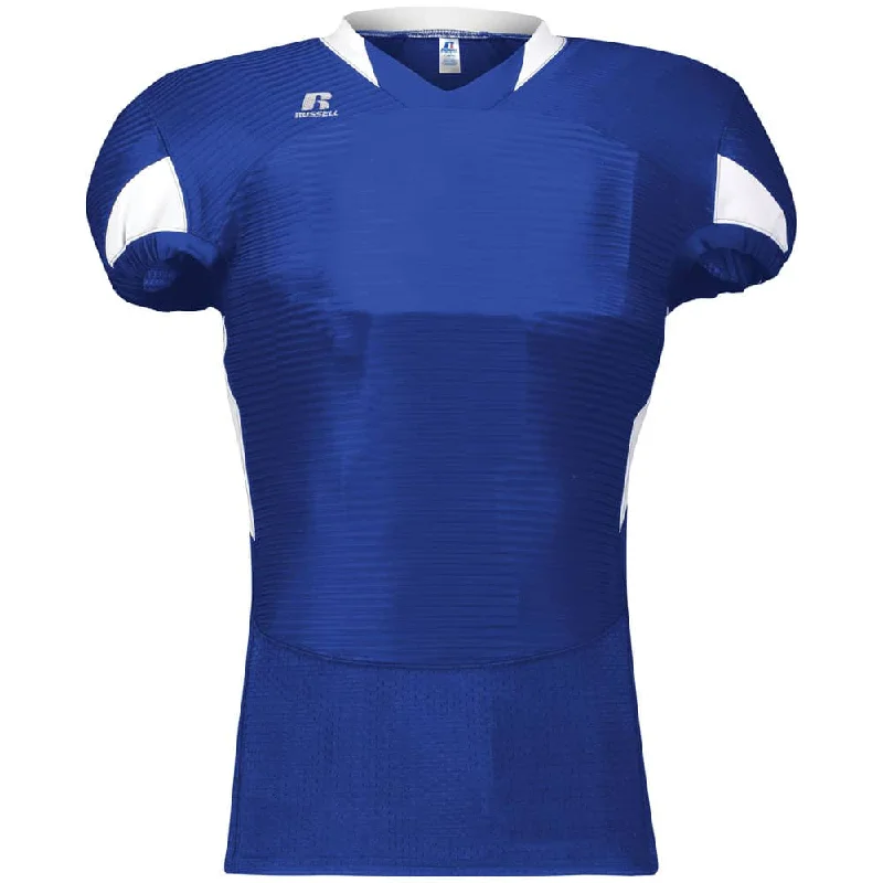 Rugby jerseys for tournaments with sponsor patches-Russell Waist Length Royal-White Football Jersey