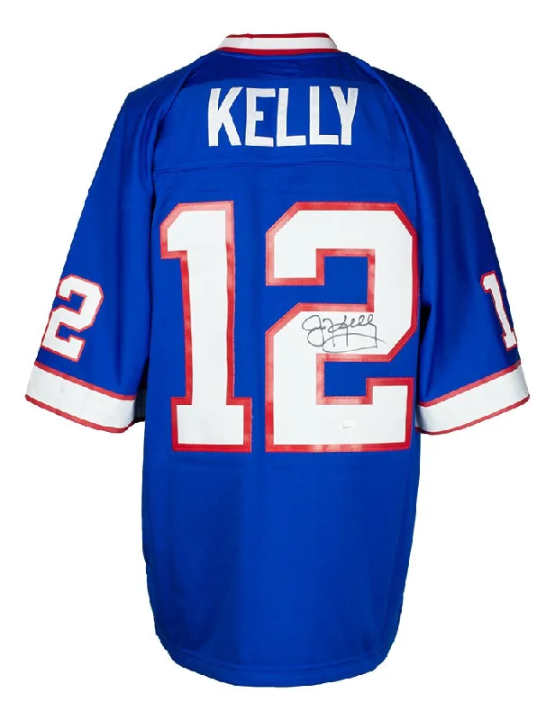 Soccer jersey with vented side panels for breathability-Jim Kelly Signed Buffalo Bills Blue Mitchell & Ness Football Jersey JSA ITP