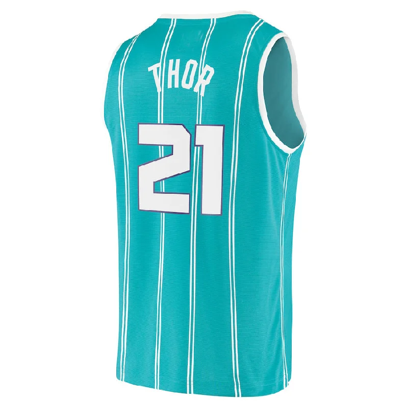 Custom basketball jersey for travel teams-C.Hornets #21 JT Thor Fanatics Branded 2021-22 Fast Break Replica Jersey Icon Edition Teal Stitched American Basketball Jersey