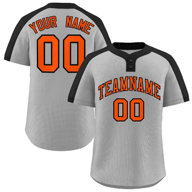 Custom baseball jersey for travel teams-Custom Gray Orange-Black Classic Style Authentic Two-Button Baseball Jersey