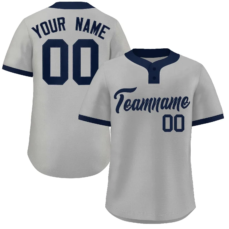 Classic baseball jersey with iconic team designs-Custom Gray Navy Classic Style Authentic Two-Button Baseball Jersey