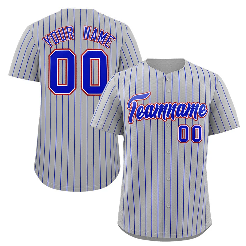 Baseball jersey with breathable mesh fabric-Custom Gray Royal-Red Stripe Fashion Authentic Baseball Jersey