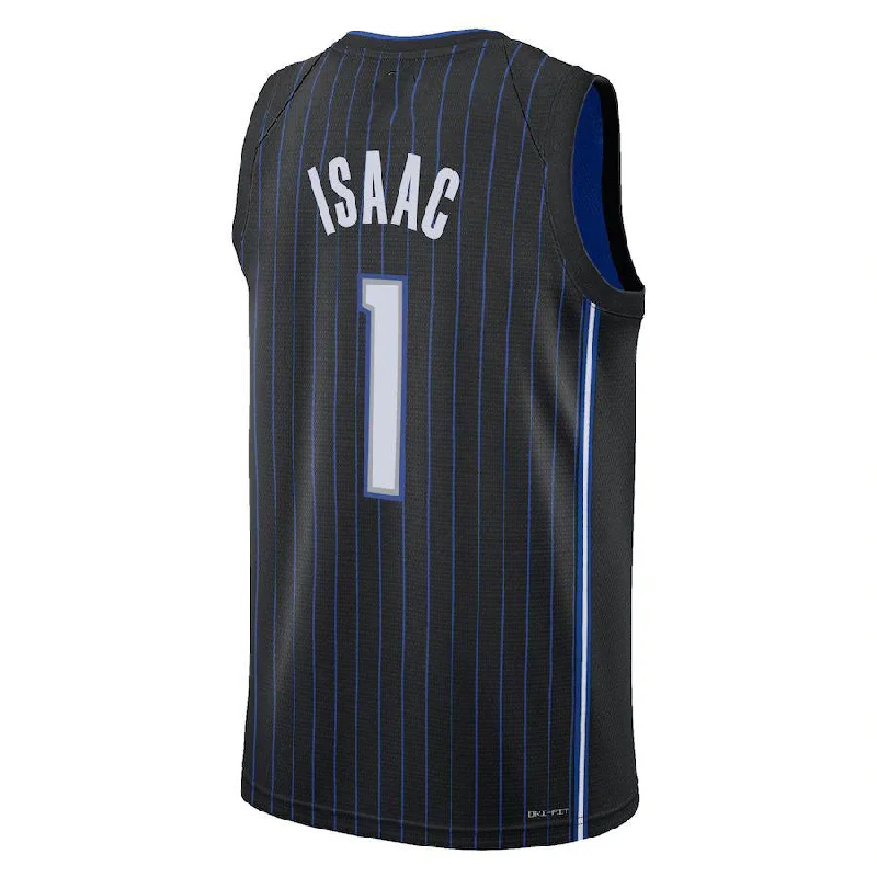 Personalized basketball jersey with team mascot logo-O.Magic #1 Jonathan Isaac 2021-22 Swingman Jersey Icon Edition Black Stitched American Basketball Jersey