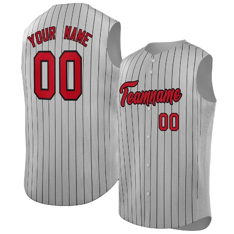 Baseball jersey with retro color schemes for nostalgia-Custom Gray Red-Black Sleeveless Stripe Fashion Baseball Jersey