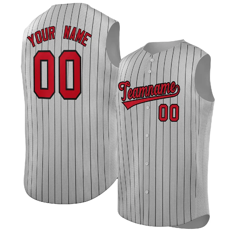 Baseball jersey with contrasting color sleeves for bold look-Custom Gray Red-Black Sleeveless Stripe Fashion Baseball Jersey