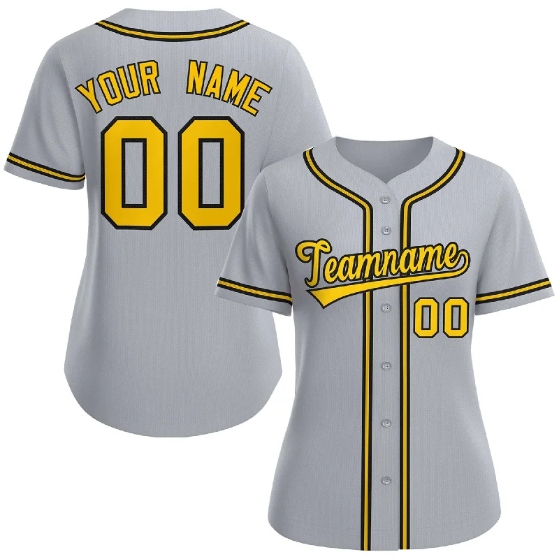 Baseball jersey with bold team logos and symbols-Custom Gray Gold-Black Classic Style Baseball Jersey For Women