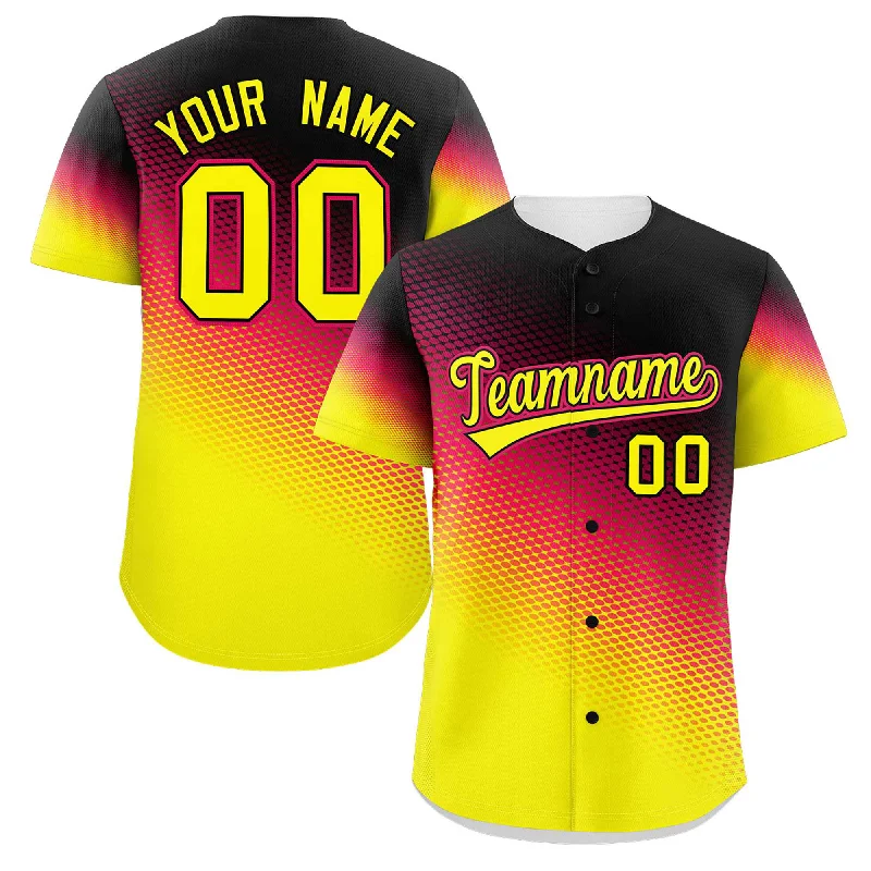 Baseball jersey with full-sleeve design for colder weather-Custom Black Red-Gold Tiny Spot Gradient Fashion Authentic Baseball Jersey