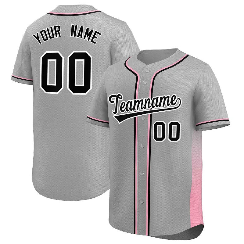 Custom baseball jersey with adjustable features for comfort-Custom Gray Pink Personalized Gradient Side Design Authentic Baseball Jersey