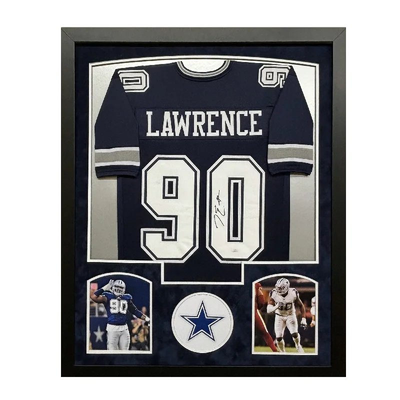 Soccer jersey with modern, slim-fit design-Demarcus Lawrence Signed Dallas Blue Custom Suede Matte Framed Football Jersey (JSA)