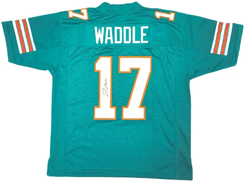 Soccer jersey with an ergonomic fit for better performance-Jaylen Waddle Miami Signed Teal Football Jersey JSA