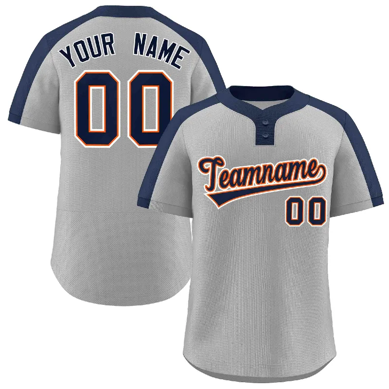 Personalized baseball jersey for school sports days-Custom Gray Navy-Orange Classic Style Authentic Two-Button Baseball Jersey