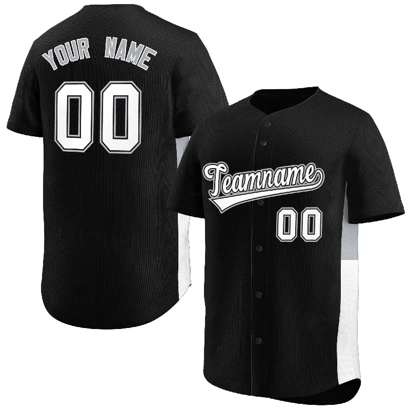 Baseball jersey with contrasting color sleeves for bold look-Custom Black White-Gray Personalized Side Two-Tone Design Authentic Baseball Jersey