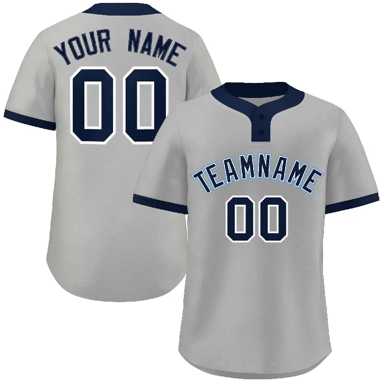 Custom baseball jersey for club teams and amateur leagues-Custom Gray Navy-Light Blue Classic Style Authentic Two-Button Baseball Jersey