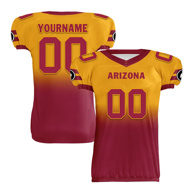 Rugby jerseys with breathable panels for ventilation-Custom Yellow Red Fade Fashion Arizona High-Performance American Football Jersey FBJ06-D020252-1