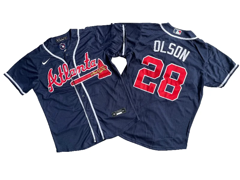 Limited edition baseball jerseys for fans-Men's Atlanta Braves 28# Matt Olson  Navy Alternate Replica Player Name Jersey