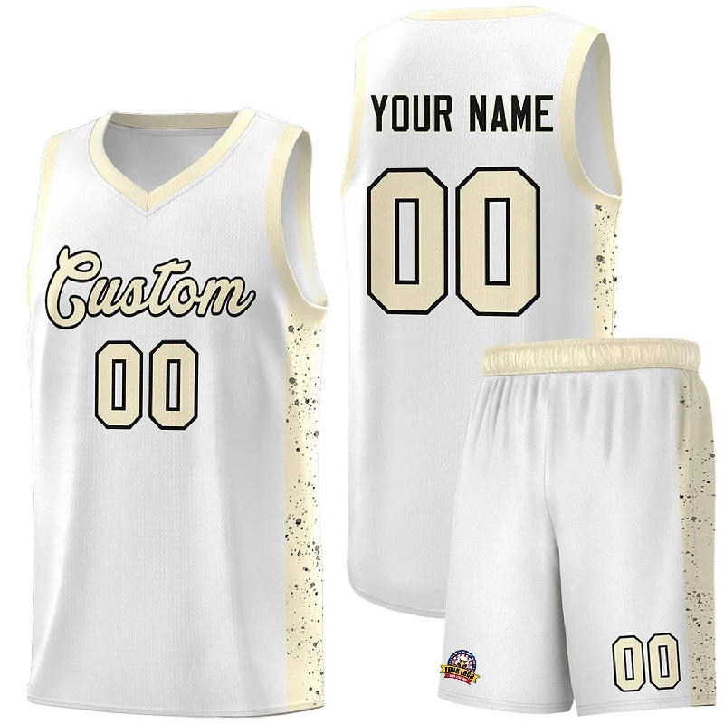 Personalized basketball jersey with custom design-Custom White Cream-Black Red Side Splash Sports Uniform Basketball Jersey