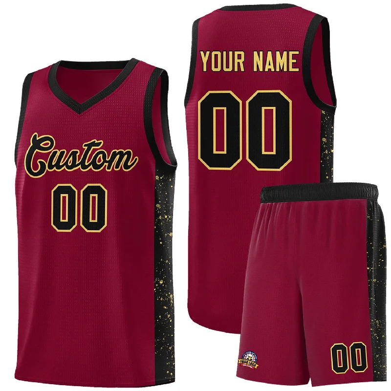 Basketball jersey with breathable fabric for performance-Custom Crimson Black-Khaki Side Splash Sports Uniform Basketball Jersey