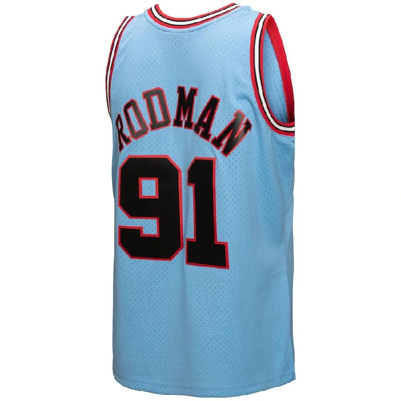 Basketball jersey with deep neck design for ventilation-C.Bulls #91 Dennis Rodman Mitchell & Ness 1997-98 Hardwood Classics Reload 3.0 Swingman Jersey Light Blue Stitched American Basketball Jersey