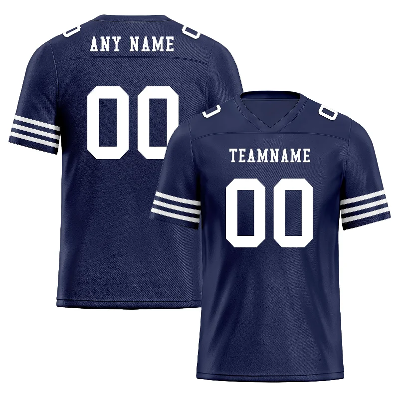 Soccer jersey with moisture-wicking technology-Custom Dark Blue White Striped Sleeves Personalized Authentic Football Jersey FBJ02-D06035