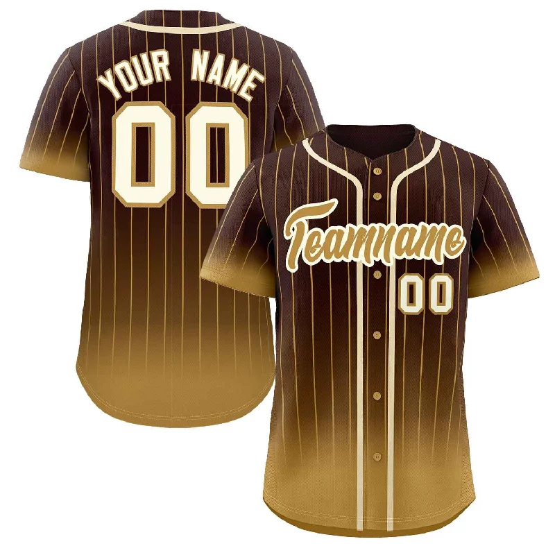 Baseball jersey for fall season with long sleeves-Custom Brown Old Gold-Cream Gradient Stripe Fashion Authentic Baseball Jersey