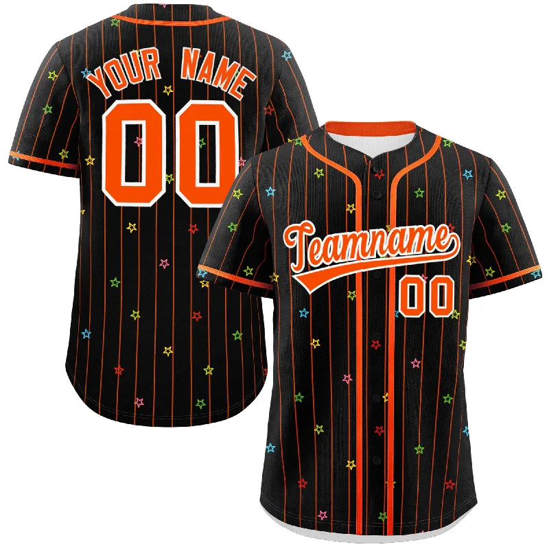 Personalized baseball jersey with name and number-Custom Black Orange Stripe Fashion Personalized Star Pattern Authentic Baseball Jersey