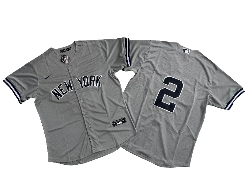 Authentic baseball jersey for fans-Men's New York Yankees Derek Jeter #2 Gray Road Replica Player Jersey