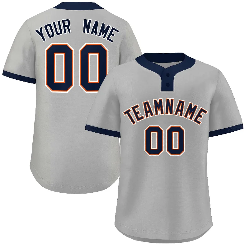 Baseball jersey with high-performance materials for active play-Custom Gray Navy-White Classic Style Authentic Two-Button Baseball Jersey