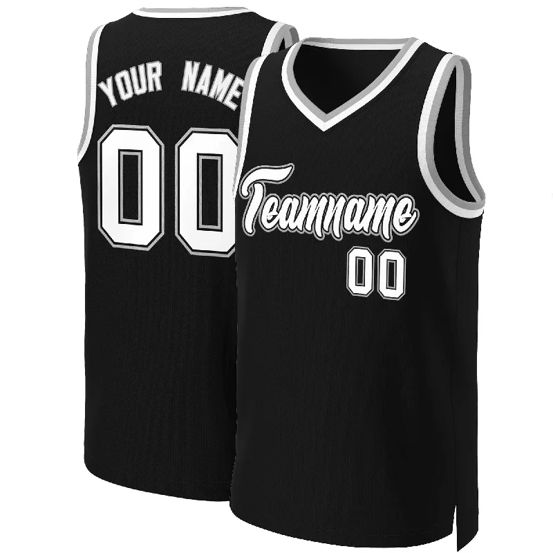 Basketball jersey with moisture-wicking technology-Custom Black White-Black Classic Tops Basketball Jersey