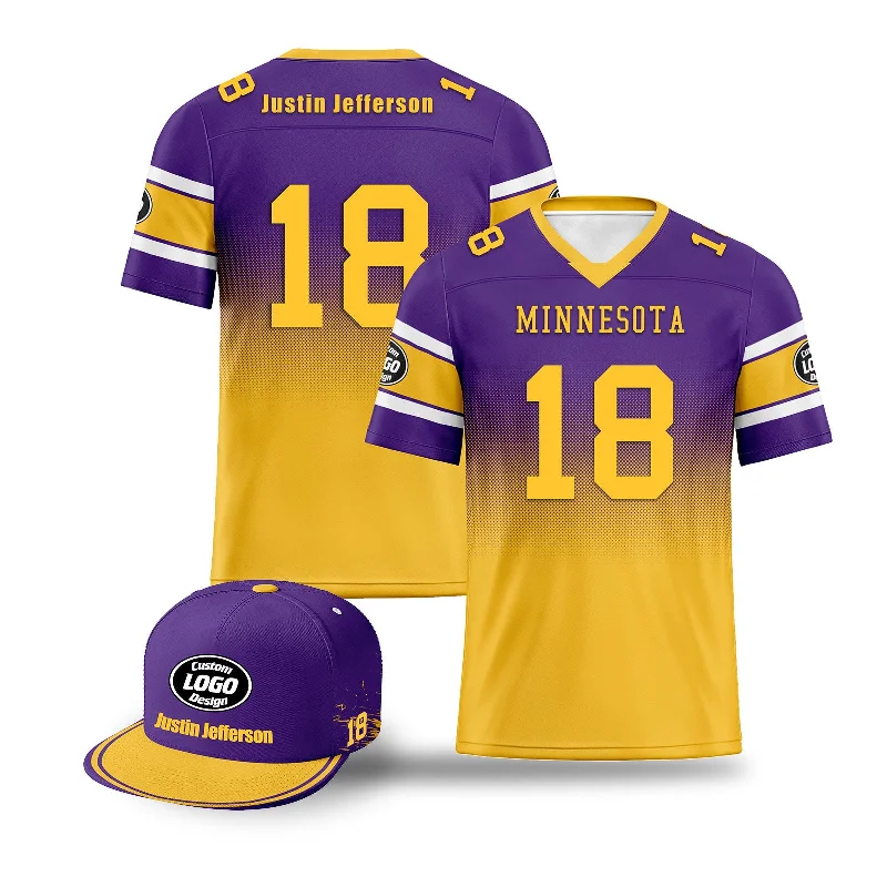 Personalized soccer jersey for special events-Custom Purple Yellow Minnesota Football Jersey and Hat Combo Offer Personalized Combo ZH-D020326-17